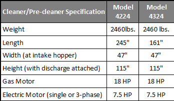 Cleaner and Pre-Cleaner Specifications