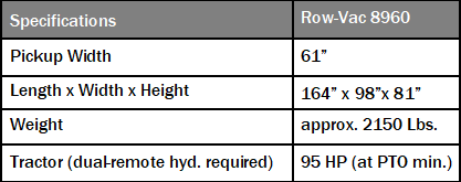 Row-Vac Specifications